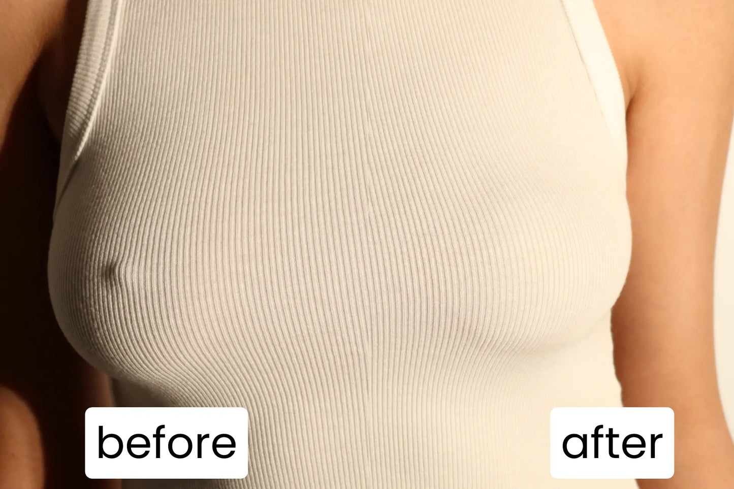 an image showing a before and after transformation using nip stories nipple covers