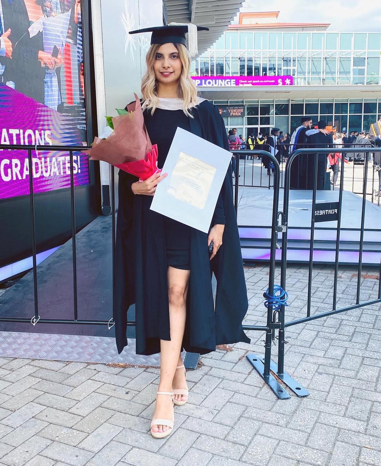 nip stories founder at her graduation day where nipple cover idea was born